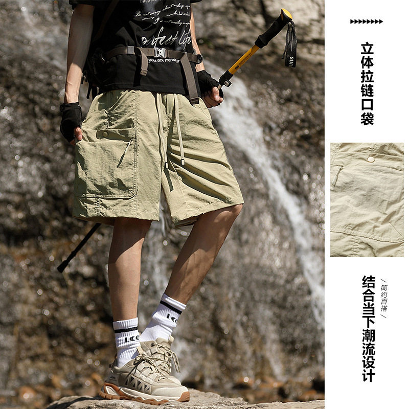 工装美式短裤男款夏季潮牌宽松运动中裤多口袋冰丝休闲速干五分裤