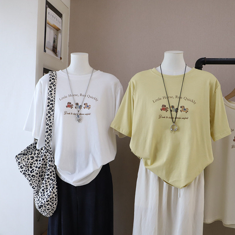 [比正]2026春夏装新款 韩版女装宽松印花短袖T恤休闲上衣批发5914