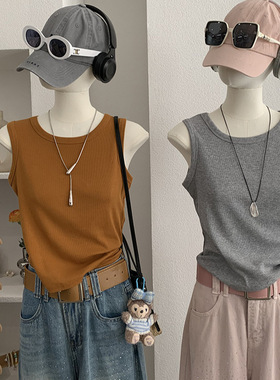 欧玛莱 纯欲风辣妹春夏季内搭新品圆领无袖螺纹棉打底背心女 6141