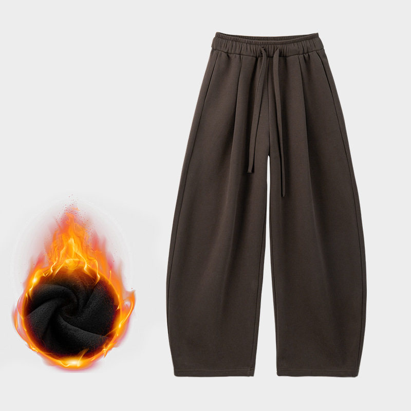 加绒阔腿裤女秋冬2025新款高腰运动休闲裤垂感宽松慵懒风弯刀裤子