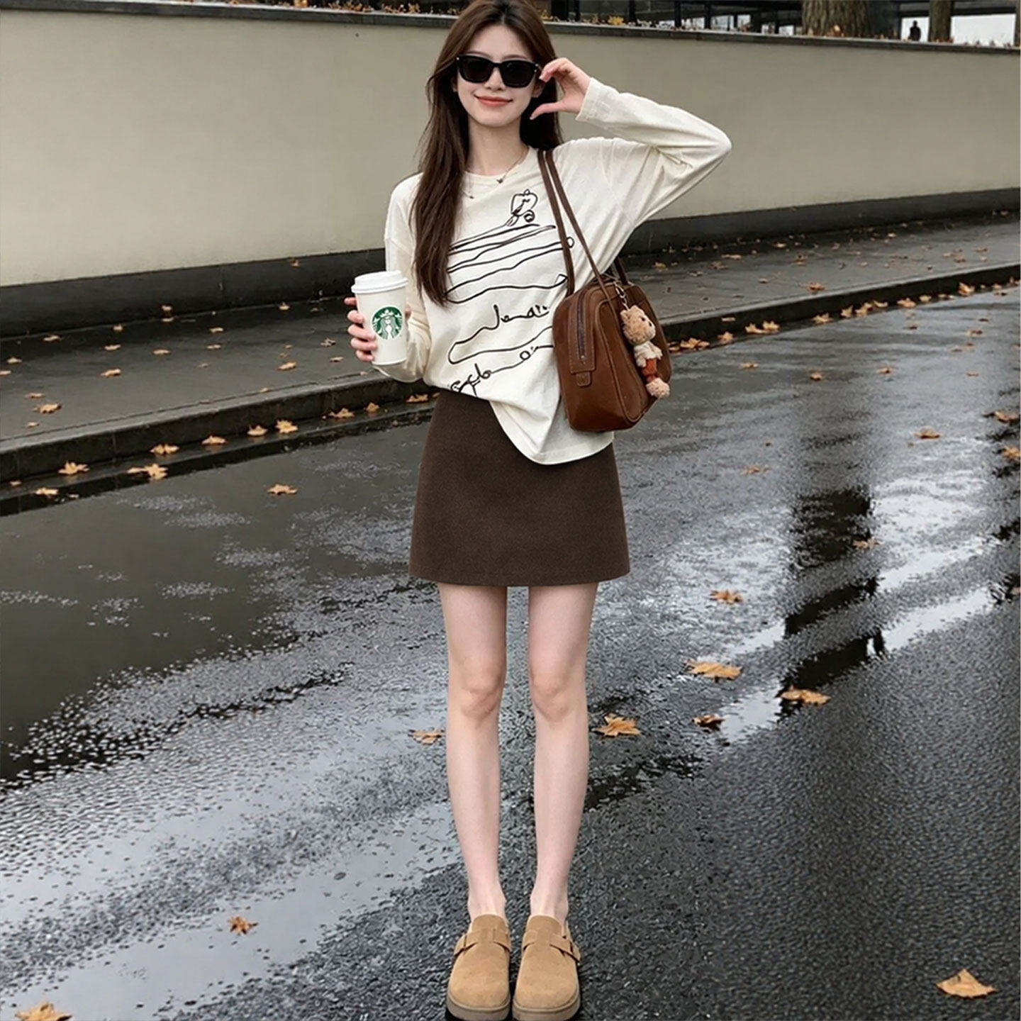 咖色毛呢半身裙女2026新款秋冬高腰a字半裙小个子西装包臀短裙子