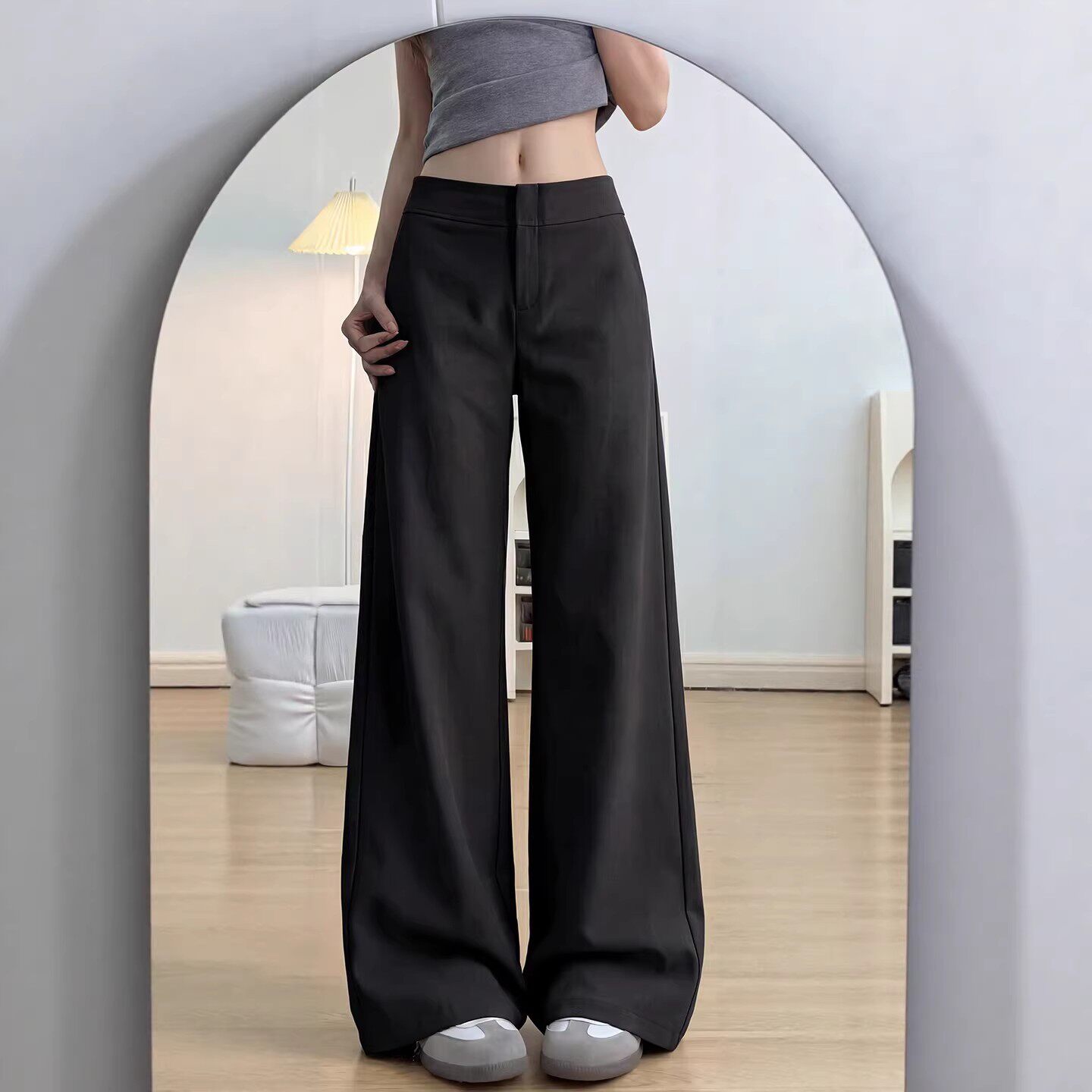 黑色西装裤女2026新款春季高级感垂感直筒休闲裤小个子宽松阔腿裤