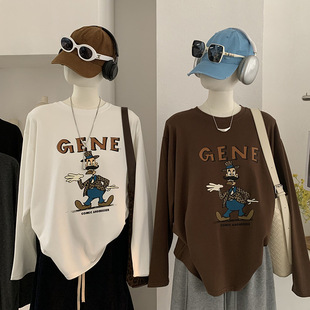 T恤女6038 云朵绒内搭打底衫 欧玛莱 动漫卡通人物印花宽松圆领长袖