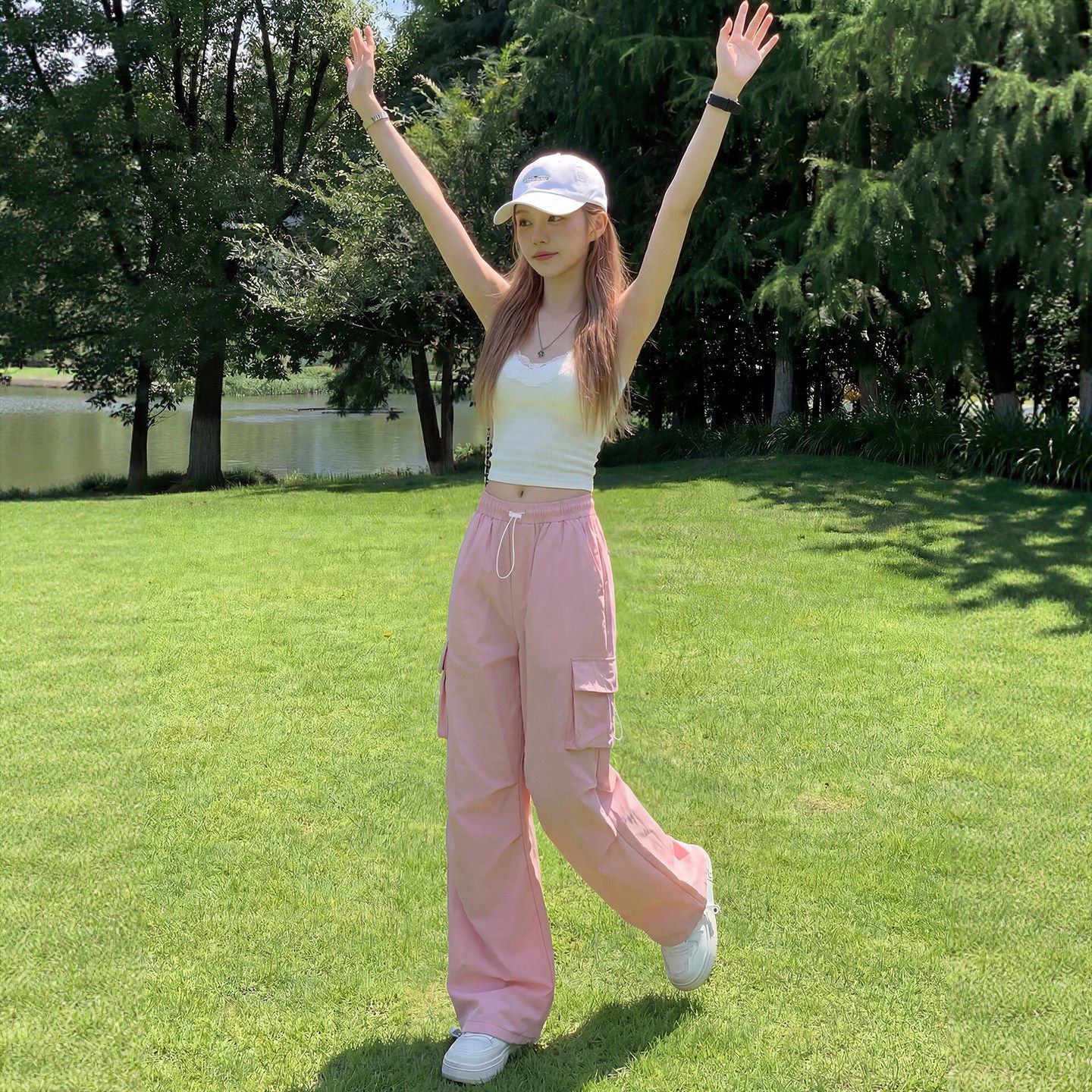 粉色速干工装裤女2026夏季新款小个子大码显瘦户外冰丝冲锋运动裤