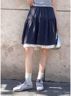 衣尔衫 少女感波点蕾丝花边高腰半身裙女蛋糕裙A字中裙0324