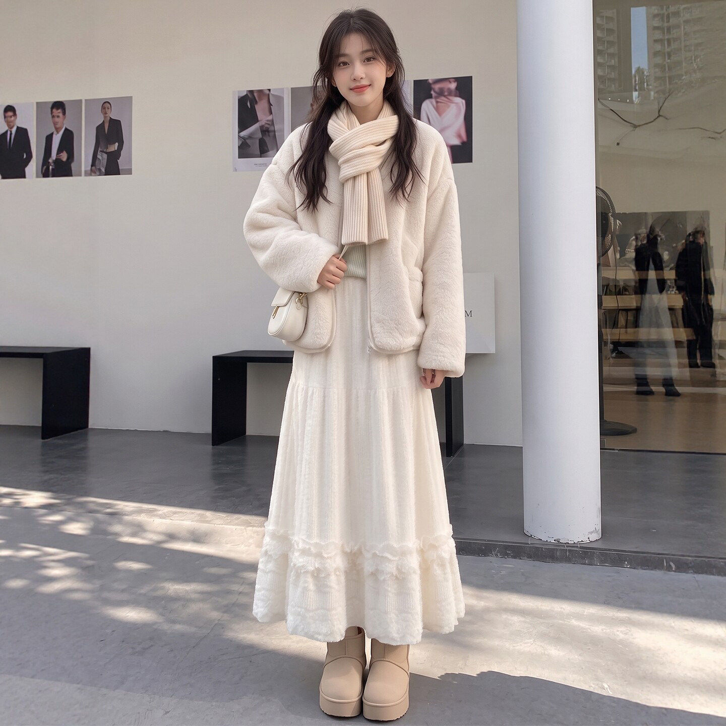 蕾丝半身裙女秋冬2026新款高腰a字半裙大码胖mm白色针织蛋糕长裙
