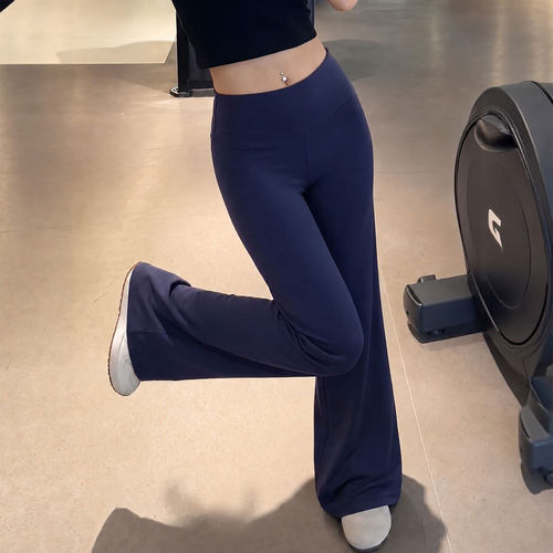藏青色速干运动裤女夏季薄款防晒宽松直筒大码冰丝健身瑜伽阔腿裤