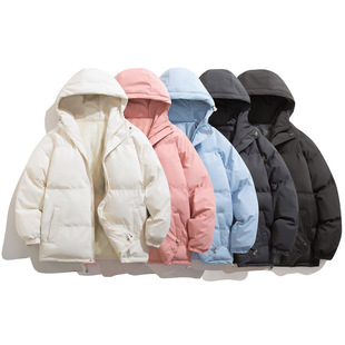 新款 情侣棉衣户外秋冬季 纯色连帽保暖棉服棉衣潮流宽松百搭男