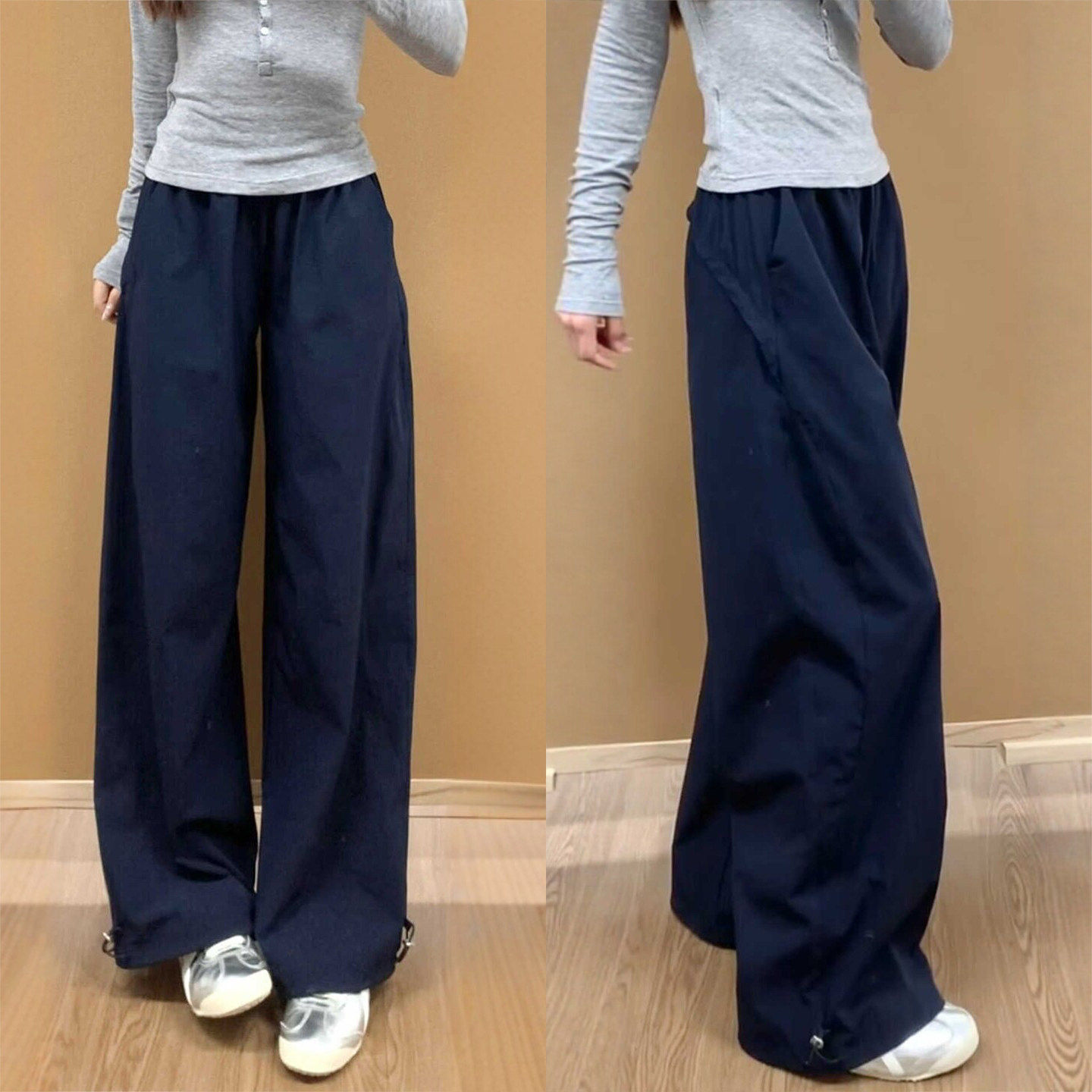 美式藏青色简约工装裤女春季2026新款高腰休闲宽松显瘦阔腿运动裤