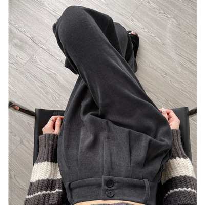 灰色西装裤女秋冬季2025新款灯芯绒裤子冬天加绒加厚雪尼尔