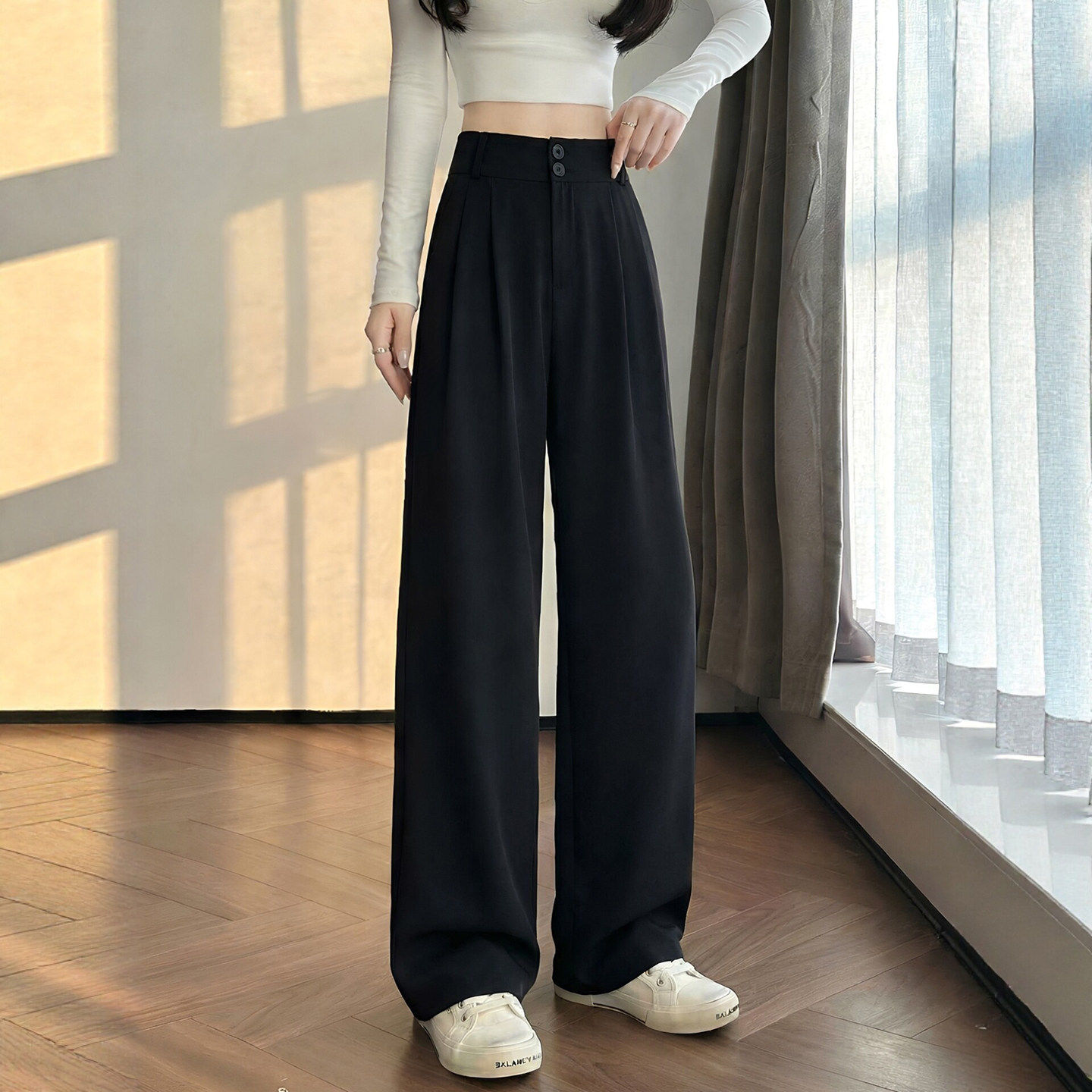 黑色西装裤女2026新款夏季薄款垂感高级感小个子冰丝直筒阔腿裤子