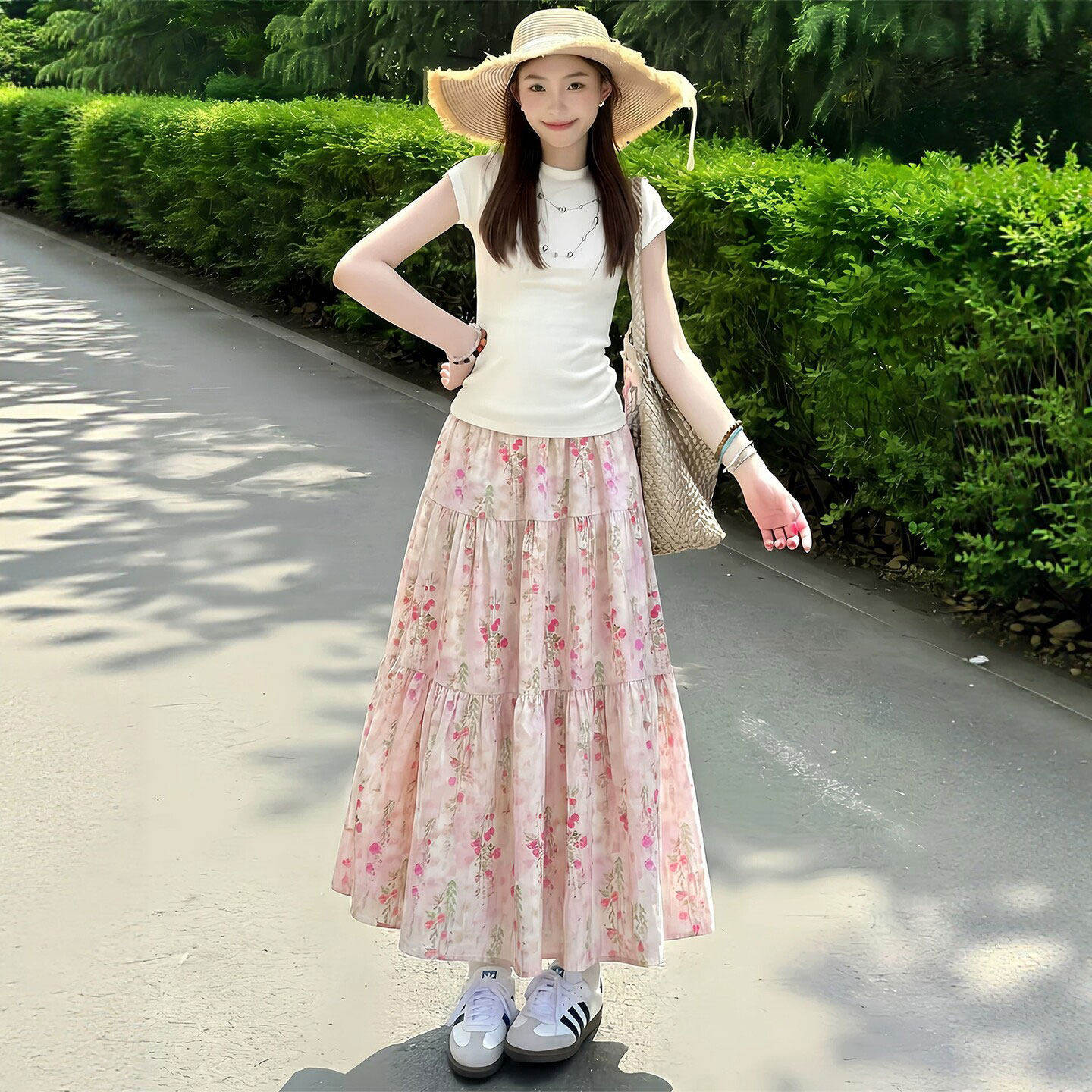 碎花半身裙夏季女2026新款小个子高腰a字韩系半裙雪纺蛋糕长裙子