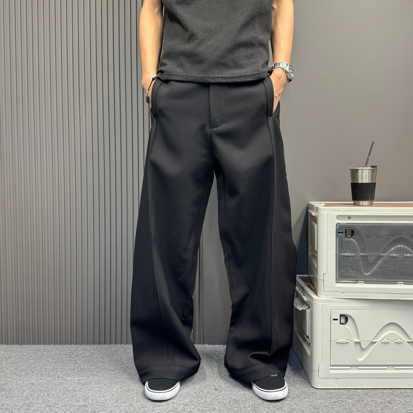 美式复古打褶廓形西装长裤男女同款高级感重磅百搭直筒阔腿长裤潮