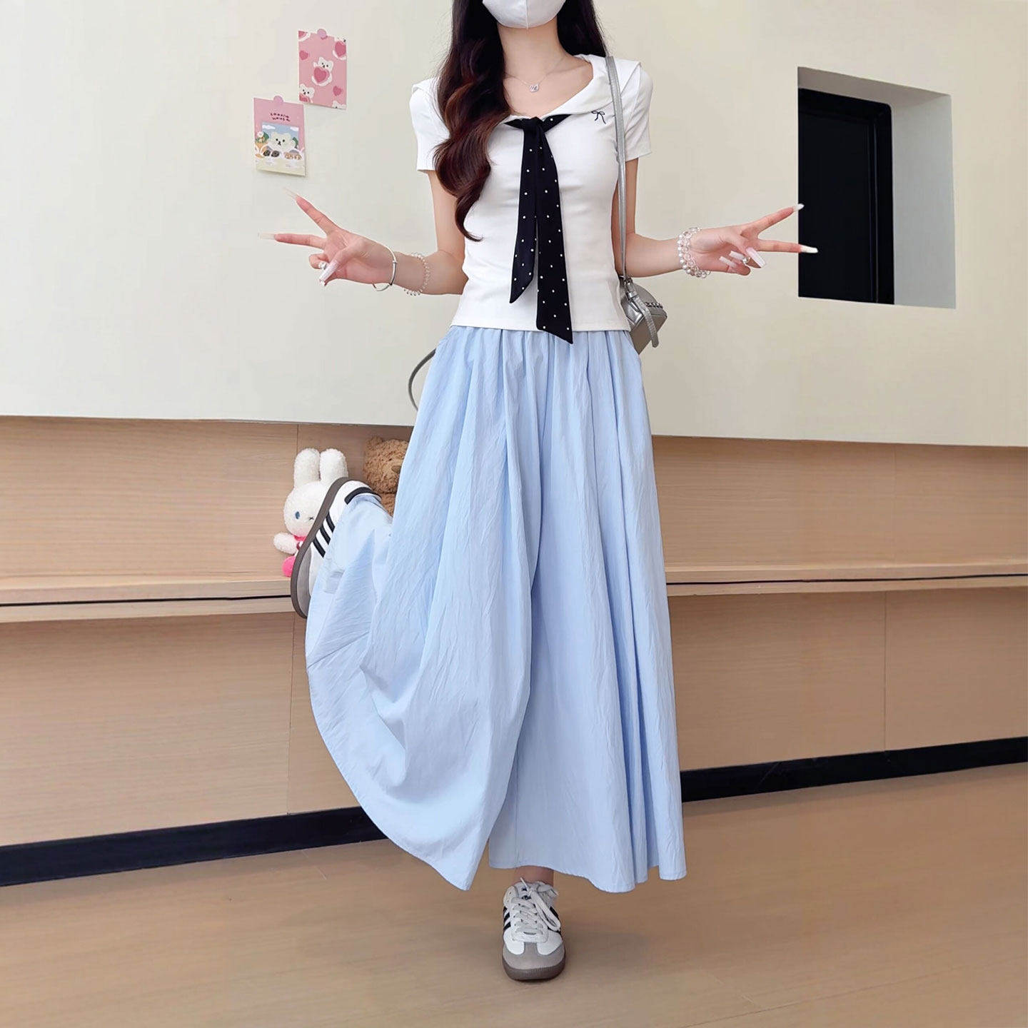 浅色冰丝山本裙裤女夏薄款小个子夏天轻薄长裤休闲九分冰丝阔腿裤