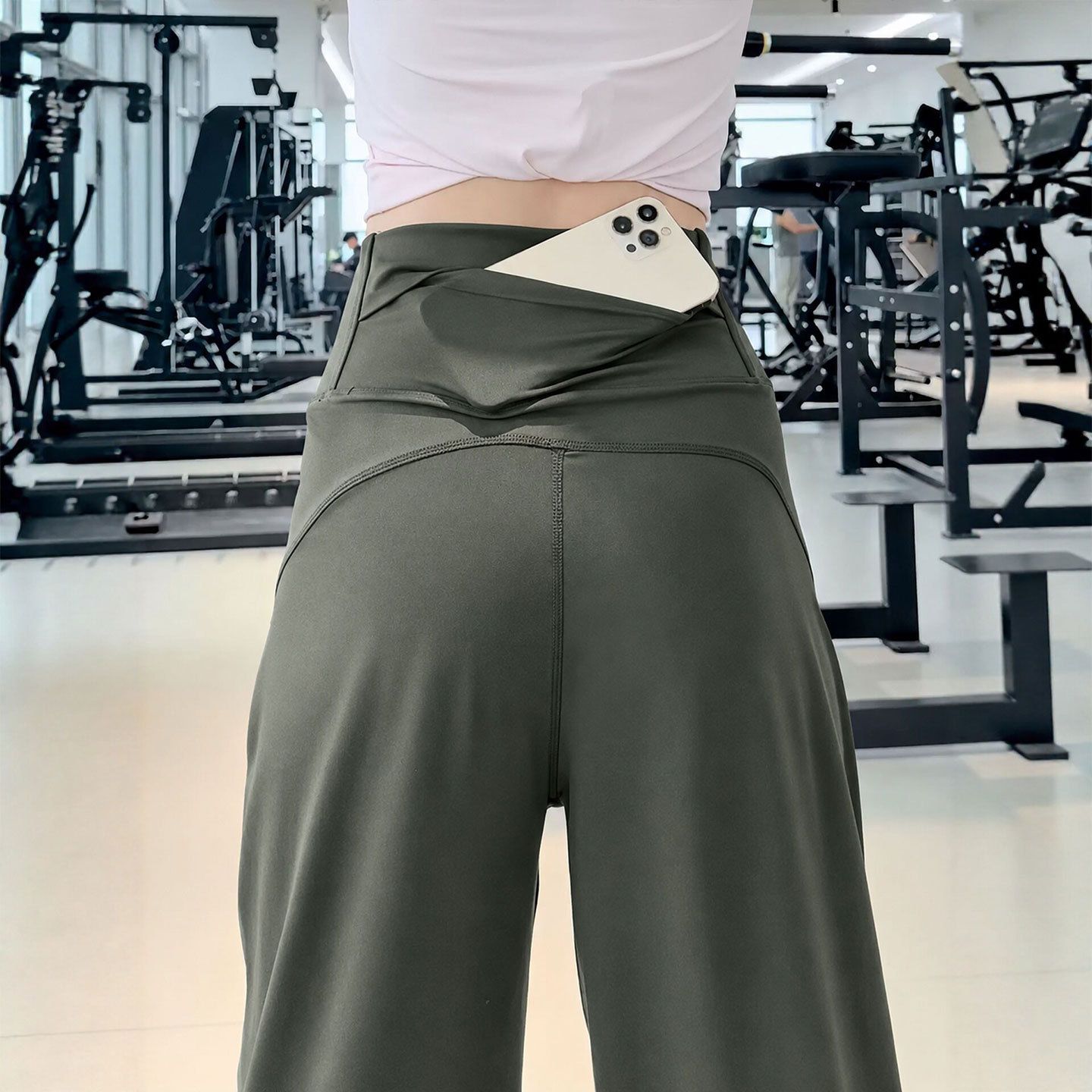 军绿色速干运动裤女夏季薄款高腰直筒小个子健身休闲冰丝阔腿裤子