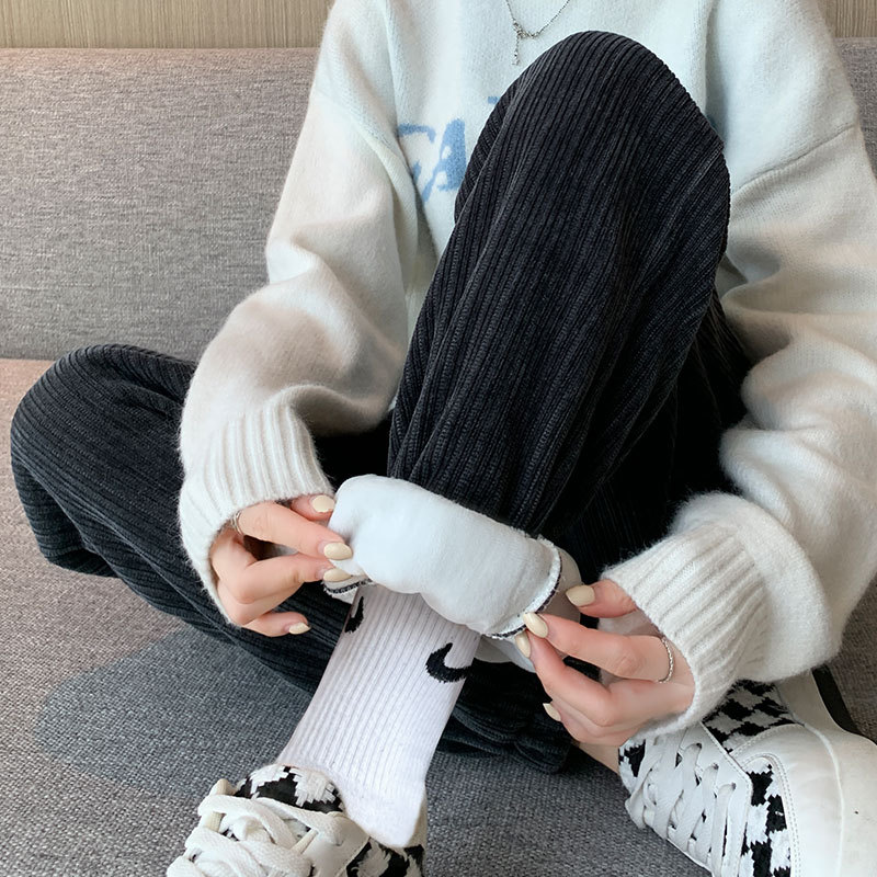 雪尼尔运动裤女春秋款2026新款九分束脚哈伦裤休闲加绒冬季卫裤子