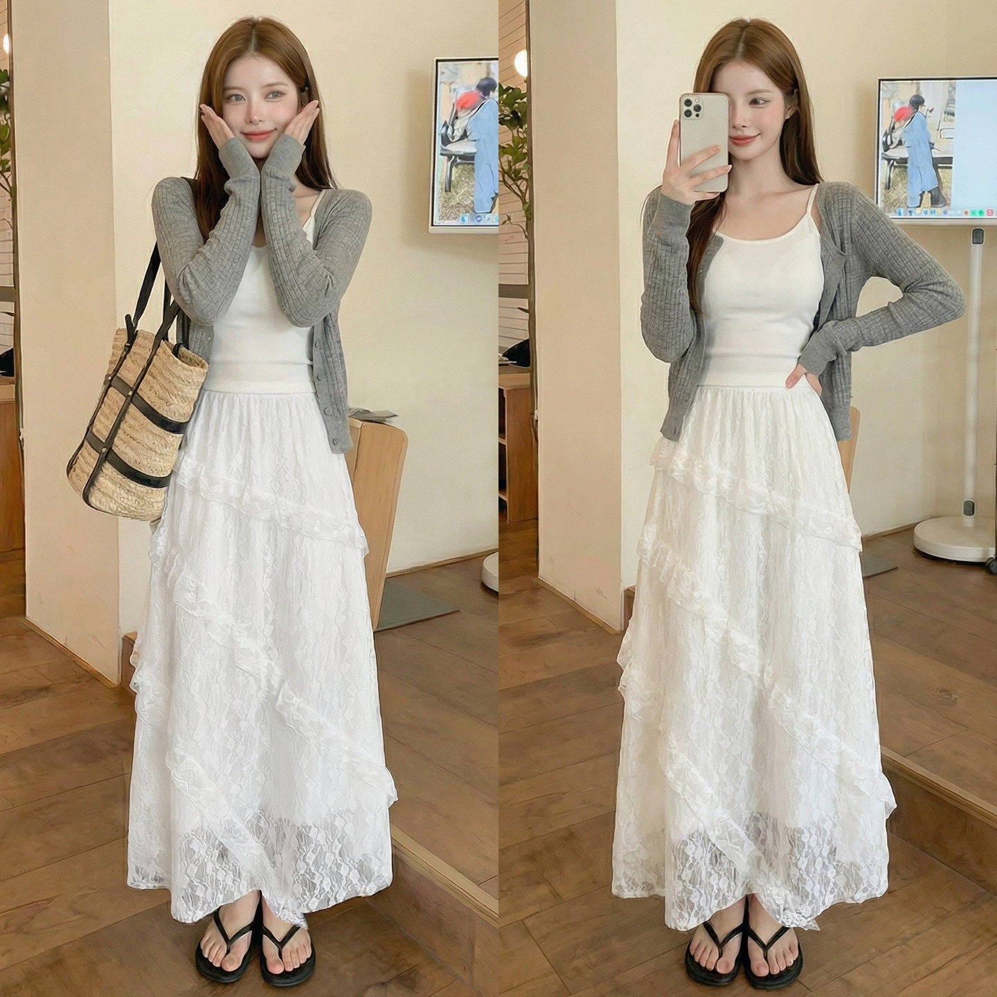 白色蕾丝半身裙女春秋季2026新款高腰a字半裙小个子蓬蓬蛋糕长裙