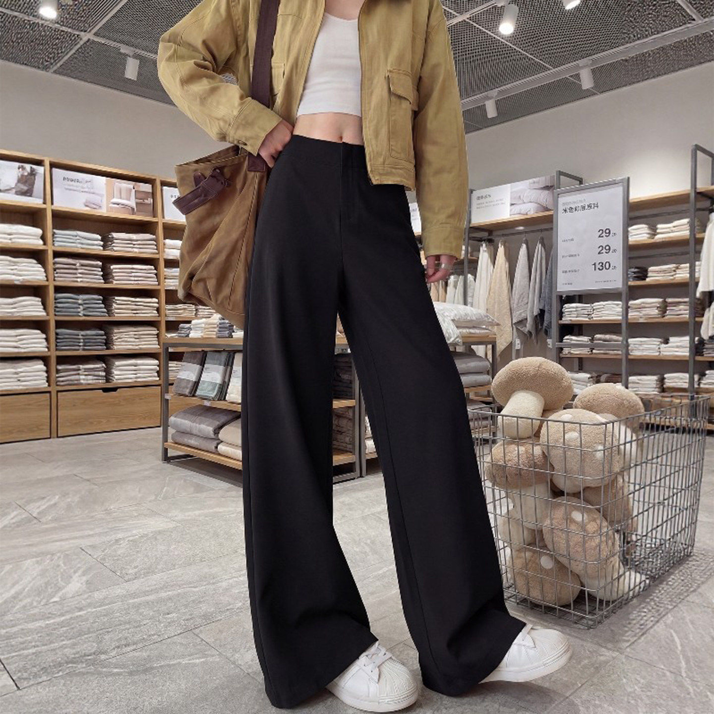 黑色西装阔腿裤女春款2026新款高腰老钱风休闲小个子窄版直筒裤子