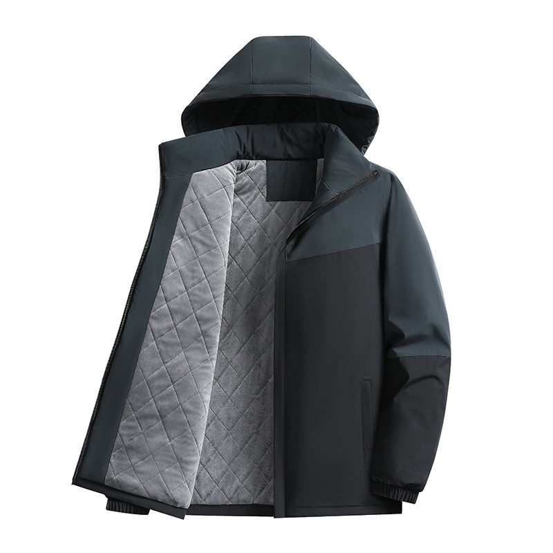中老年高品质防风棉服男2026新款秋冬加绒加厚连帽棉衣爸爸装商务