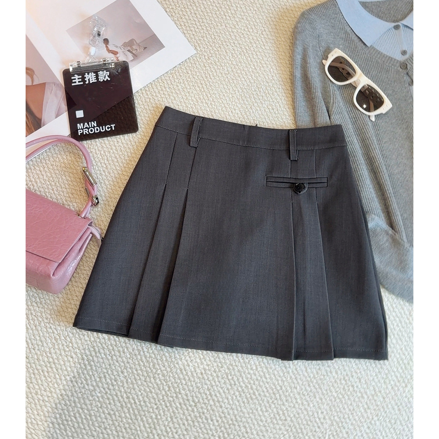 韩版灰色百褶西装半身裙女2026夏新款百搭显瘦a字防走光高腰短裙