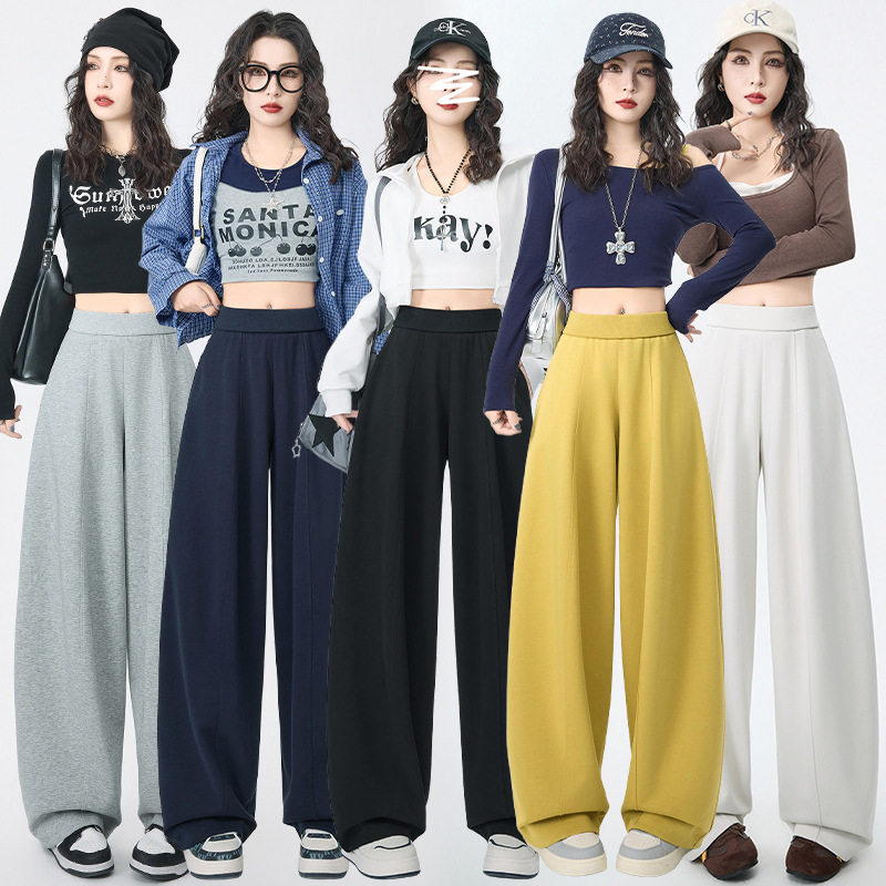 美式休闲阔腿裤女春季2026新款高腰垂感宽松显瘦小个子慵懒风卫裤
