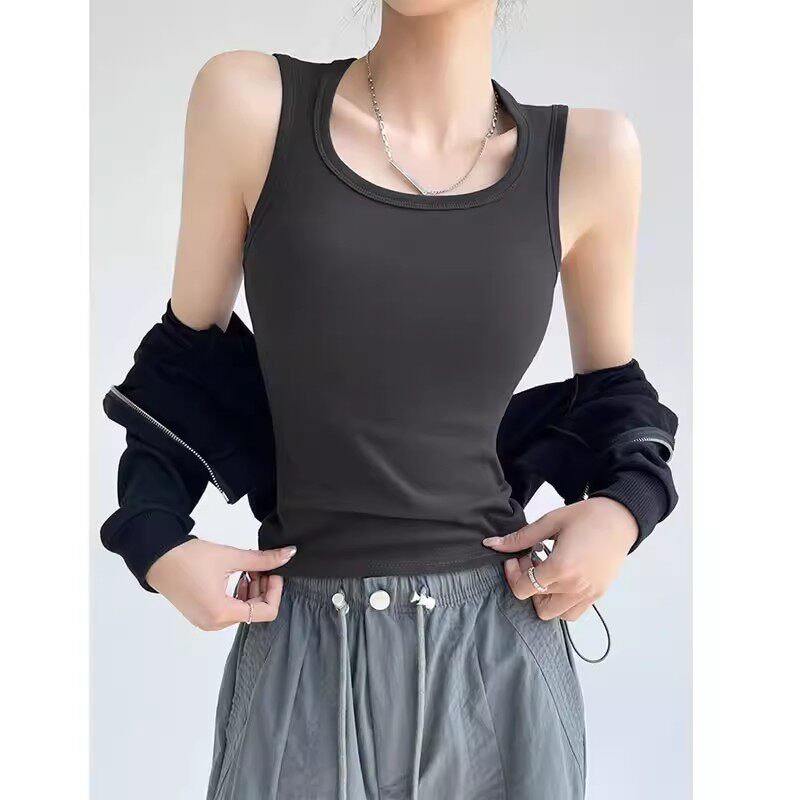 灰色运动背心女内搭2026春夏新款外穿宽肩带工字大码辣妹吊带上衣