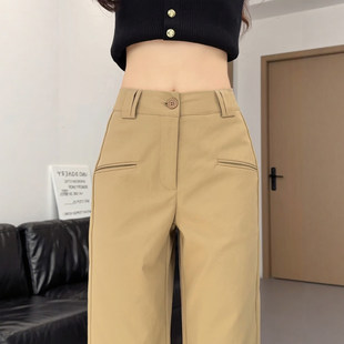 卡其色阔腿裤女2026新款春季高级感垂感宽松小个子直筒休闲西装裤
