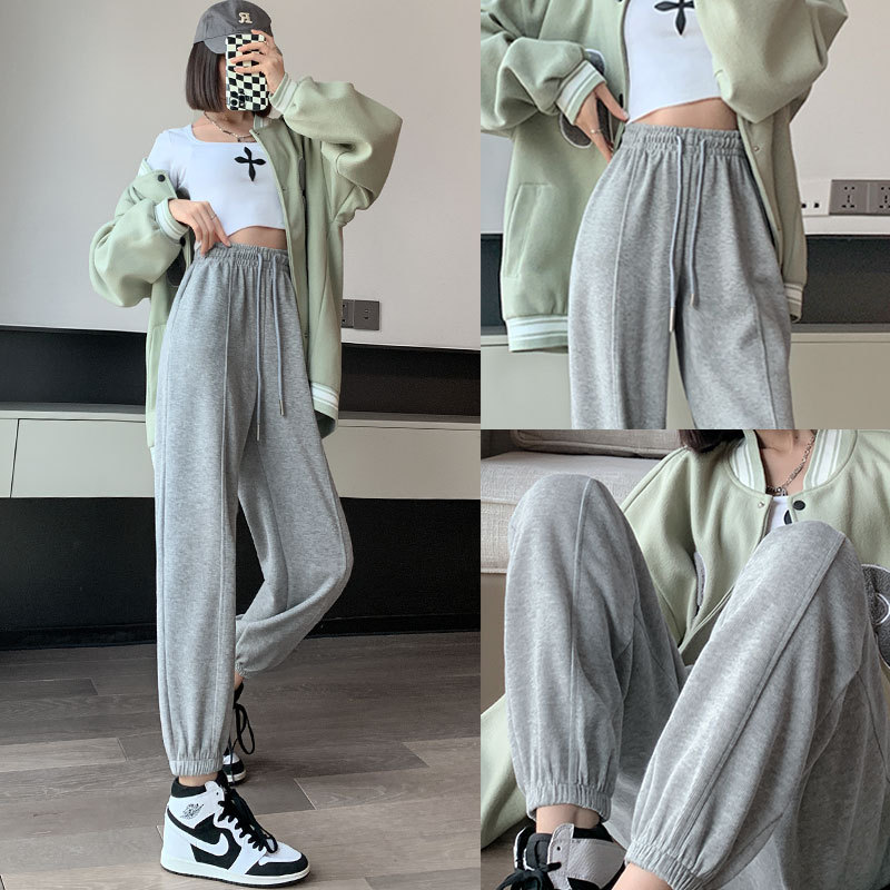 灰色运动裤女裤子2026年秋装新款休闲束脚裤春秋季薄款小个子卫裤