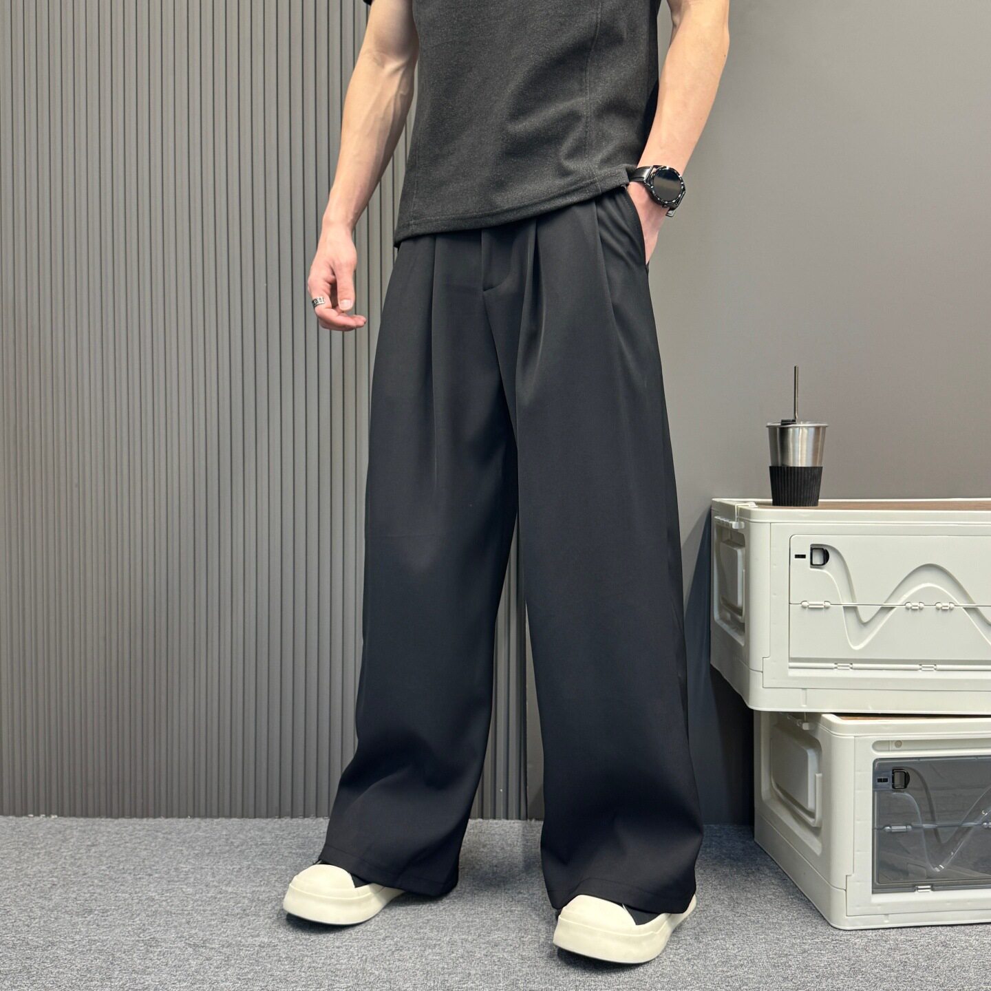 2026春夏净版哈伦裤水洗休闲裤潮流褶皱休闲裤男士阔腿裤男生长裤