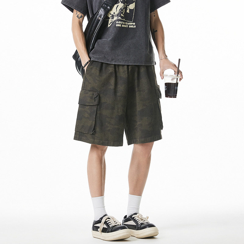 质感帆布迷彩工装短裤男夏季新款宽松美式潮牌大口袋休闲五分裤子