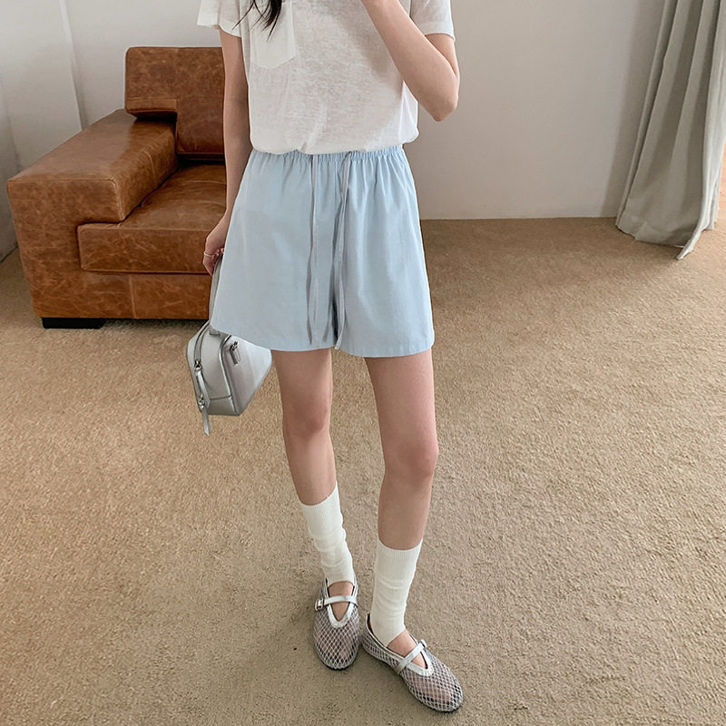 蓝色棉裤短裤女2026新款夏季外穿宽松休闲小个子天丝运动五分中裤