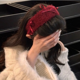 新年蜜糖发箍毛绒蝴蝶结发箍女秋冬新款甜美ins风少女发饰高颅顶