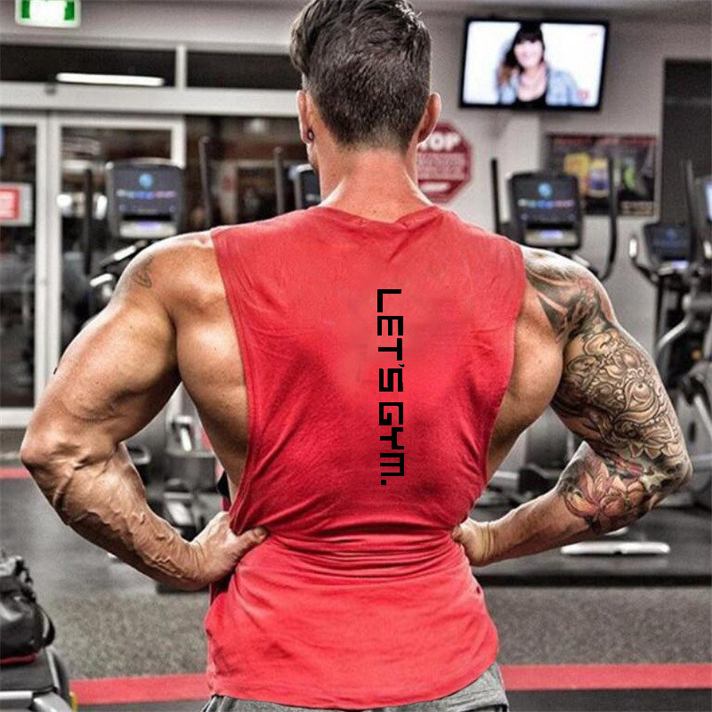 SUMMER SLEEVELESS BASKETBALL FITNESS VEST TIGHT FITNESS BODYBUILDING VEST I-SHAPED SPORTS SWEAT MENS SUMMER LOOSE OVERSIZED COTTON
