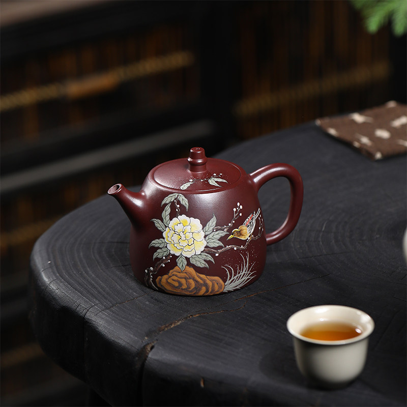 宜兴原矿研高韩小虎老师纯手工制汉铎龙血砂紫砂茶壶茶具