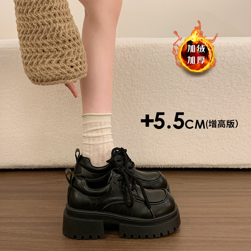 厚底小皮鞋女秋冬加绒2025年新款增高中跟乐福鞋通勤工作鞋jk鞋子