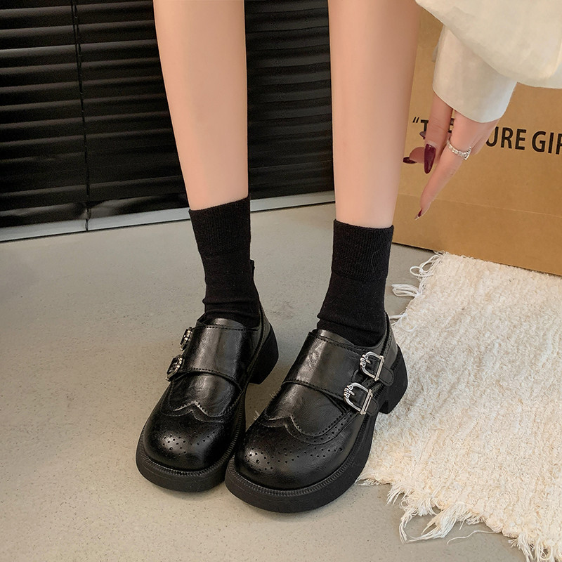 厚底小皮鞋女2026年春季新款增高乐福鞋通勤工作鞋jk鞋子粗跟单鞋