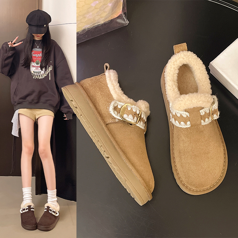 勃肯鞋女秋冬加绒加棉2025年新款增高勃肯棉鞋外穿毛毛鞋雪地棉鞋