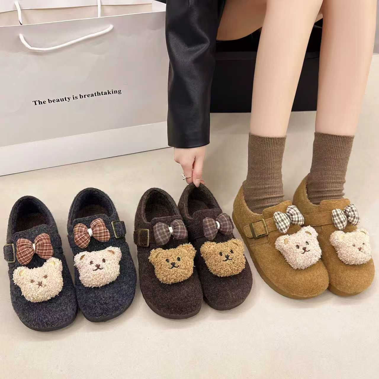 勃肯鞋女冬加绒加棉2025年新款外穿棉鞋厚底内增高雪地棉毛毛鞋子