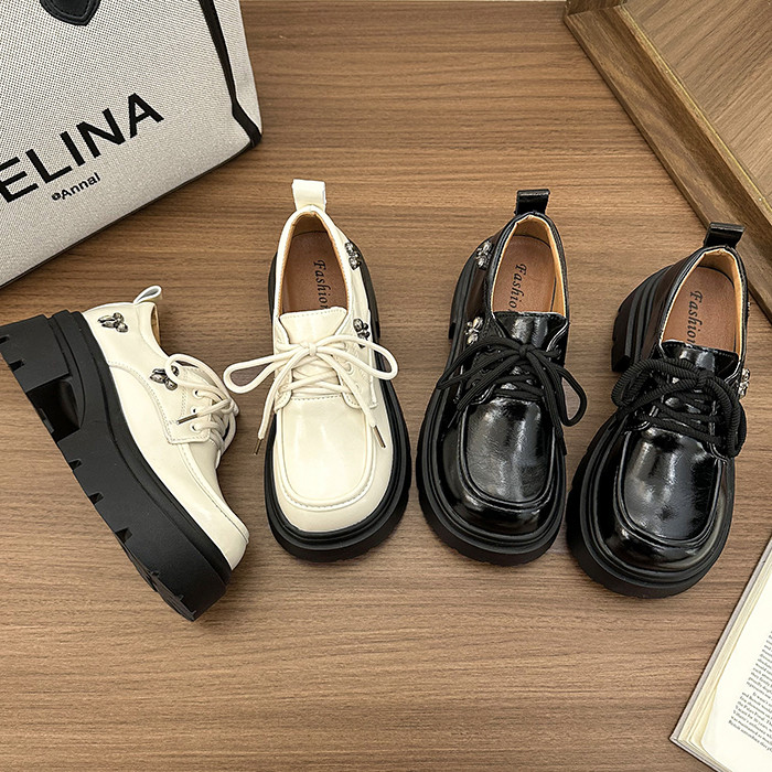 厚底小皮鞋女增高2026年春季新款系带中跟乐福鞋通勤工作鞋jk鞋子