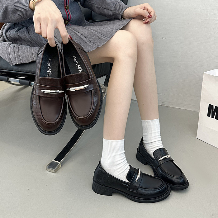 厚底小皮鞋女增高2026年春季新款乐福鞋通勤工作鞋jk鞋子粗跟单鞋