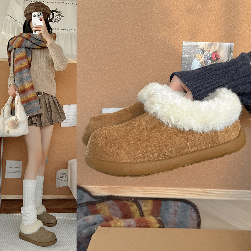 厚底勃肯鞋女秋冬加绒加棉2025年新款毛毛鞋雪地棉保暖小土豆短靴