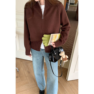 立领宽松型毛衣开衫 双拉链麻花纹理针织衫 韩式 新款 上衣女2026春季