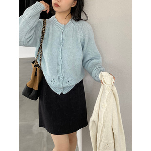 软糯宽松显瘦针织开衫 新款 女 镂空针织外套女秋季 奶糖毛衣奶乎乎