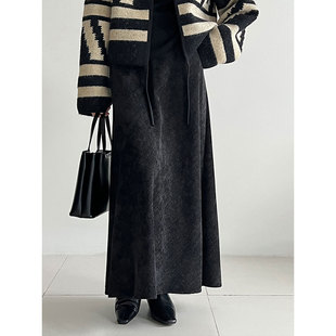 复古气质法兰绒斜纹感磨毛鱼尾裙女秋冬垂感显瘦a字包臀半身裙