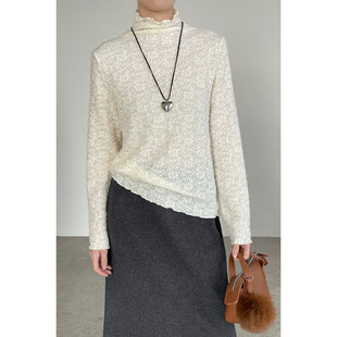 显瘦百搭气质堆堆领T恤 新款 韩系木耳边蕾丝内搭上衣女款 2026春季