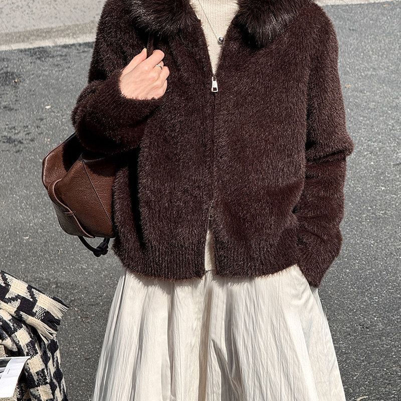 秋冬韩系风大毛领连帽毛衣外套女