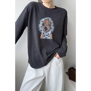 圆领内搭打底衫 韩式 新款 T恤女2026春季 套头上衣 卡通印花宽松长袖