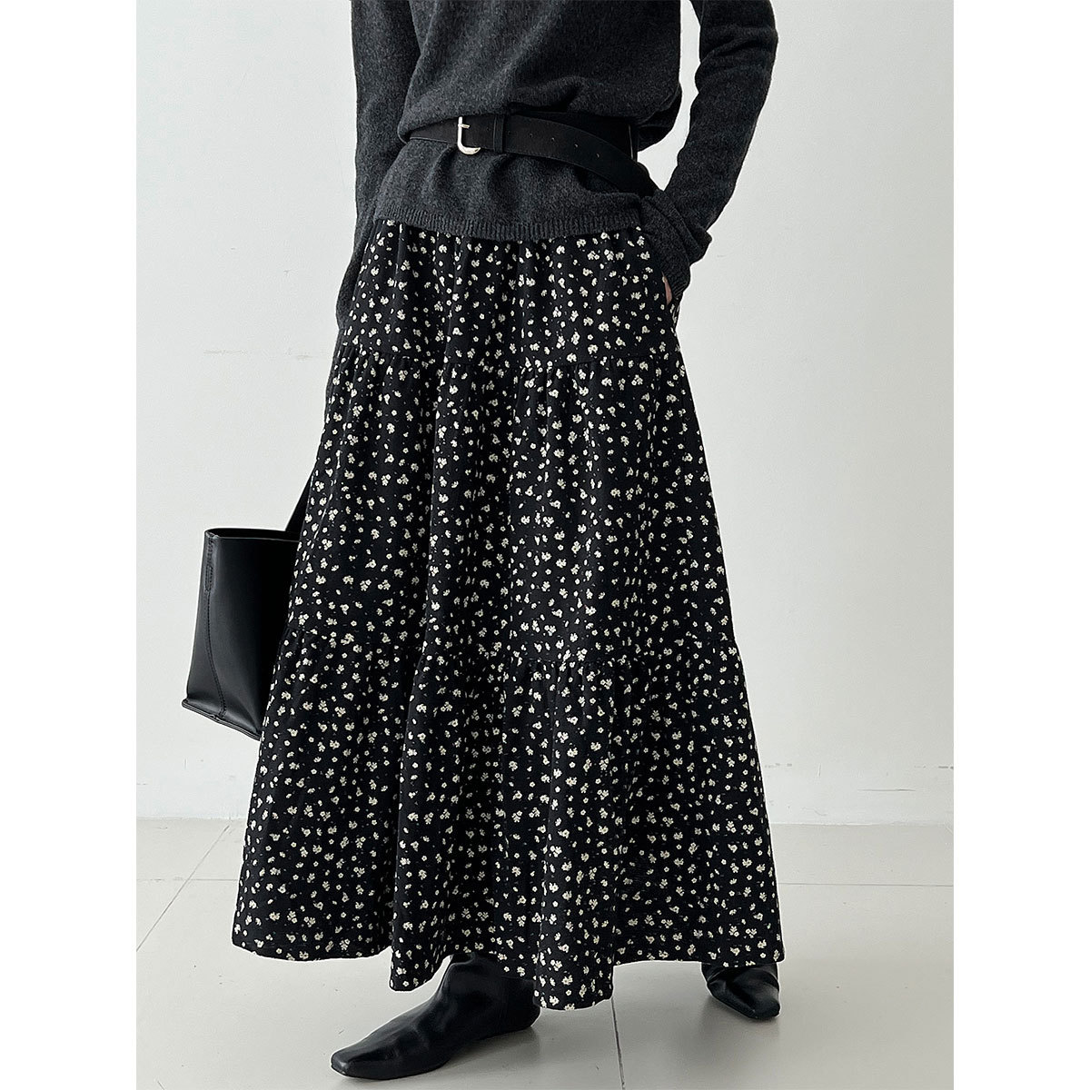 复古碎花大裙摆高腰半身裙女