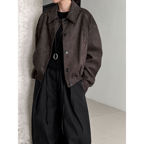 美拉德风复古短款麂皮绒夹克女