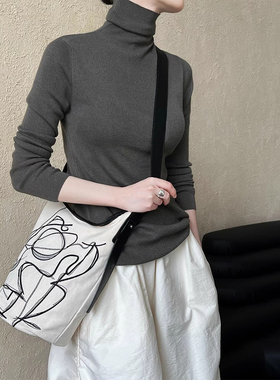 高级感羊毛高领内搭打底衫女2025秋冬新款修身百搭堆堆领针织上衣